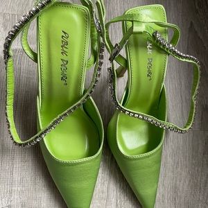 NBW shoes, size 7.5, lime satin fabric